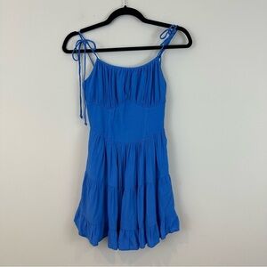Sky to Moon Blue Bustier Tiered Tie Strap Mini Dress Size Small